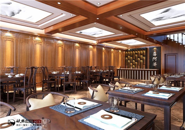 盐池喜阿婆连锁餐厅装修设计|古典元素中植入现代文化感